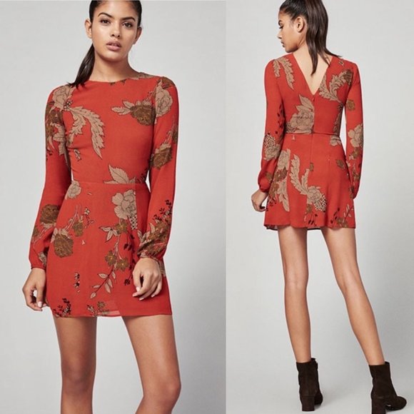 Reformation Dresses & Skirts - Reformation Deep Red Floral Long Sleeve Dress 0